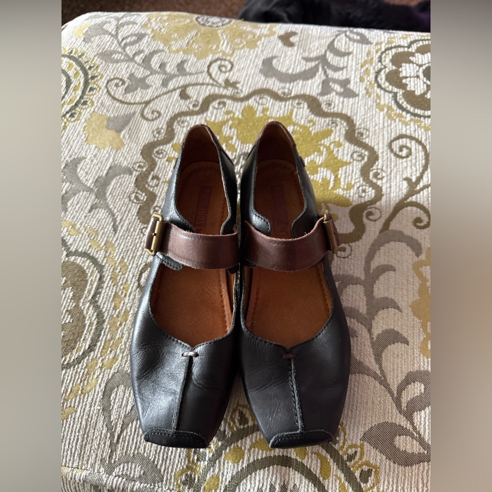 Pikolinos Gandia Square Toe Brown Two Tone Leather Mary Jane Low Heel Women's 36